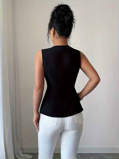 Dam Elegant Figursydd Ärmlös Blus med Knappar för Kontor och Fest