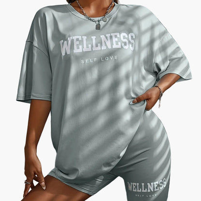 Wellness Self Love Damset – Avslappnad Lounge T-shirt och Shorts, Casual Vardagsträning