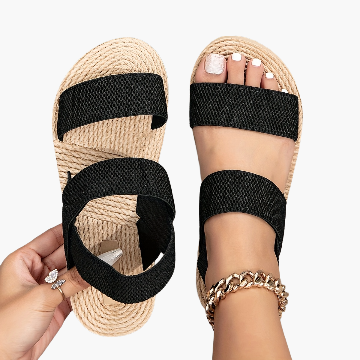 Dam Sandaler med Plattform och Dubbelrem – Trendiga Sommar Tofflor för Vardag och Semester