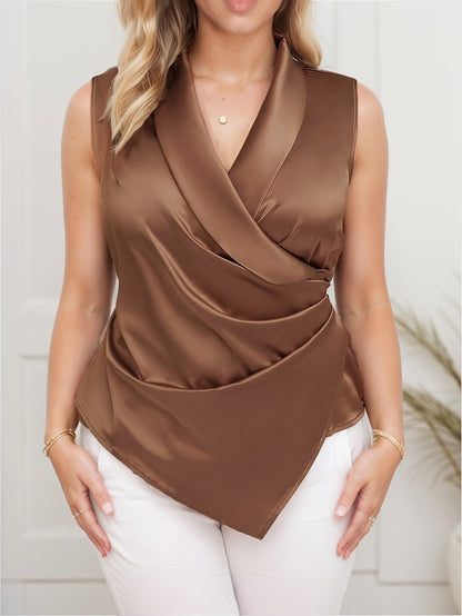 Dam Elegant Asymmetrisk Ärmlös Blus med Omlottkrage – Perfekt för Vår och Sommar
