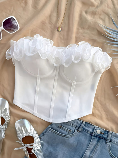 Dam Bustier Top Elegant Festtop med Volangdetaljer Off-Shoulder