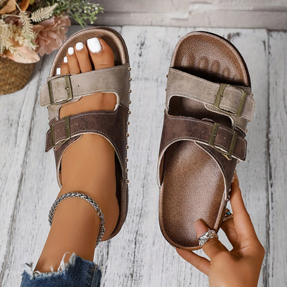 Dam Tofflor Retro Sandaler med Spänne och Platt Sula – Vardag & Sommar
