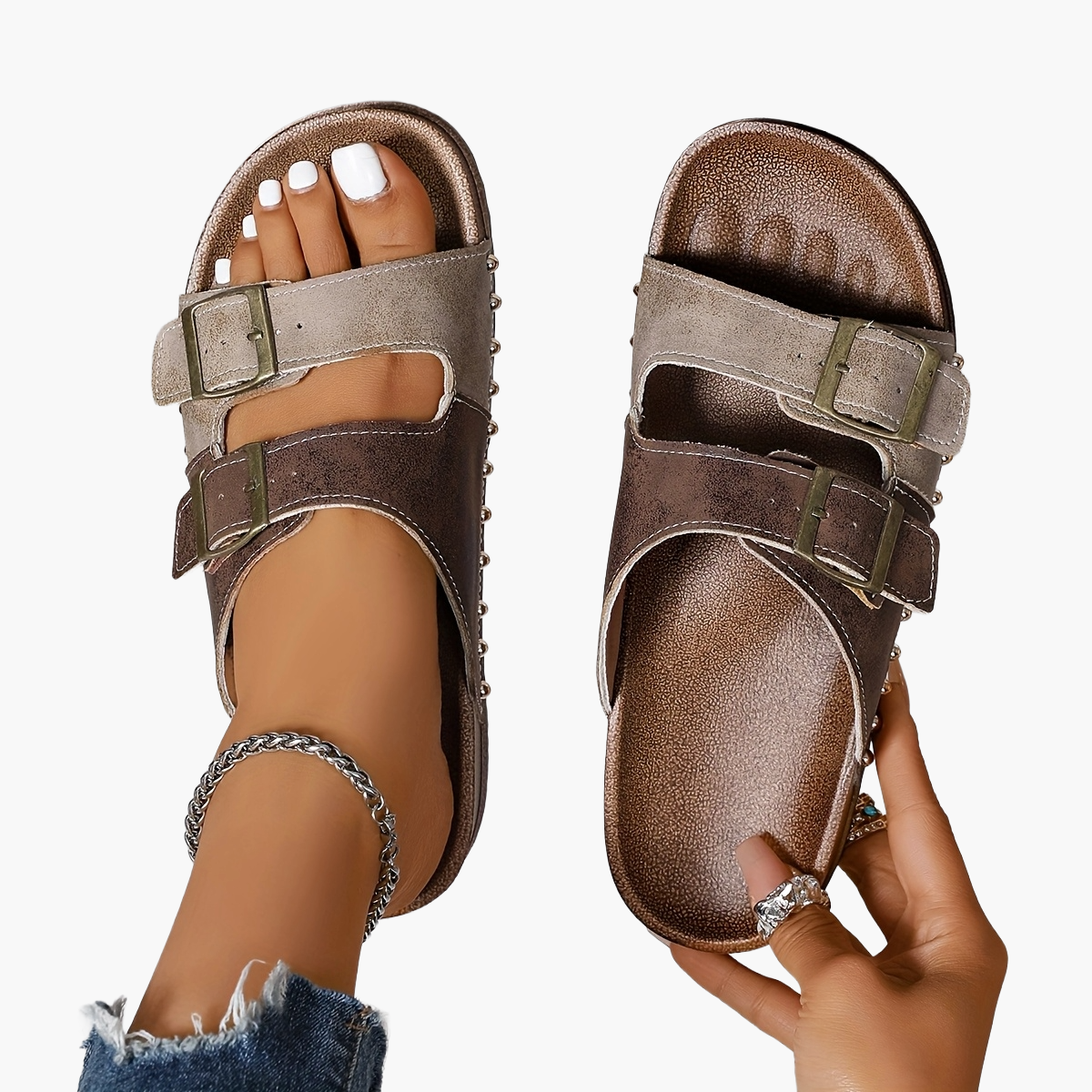 Dam Tofflor Retro Sandaler med Spänne och Platt Sula – Vardag & Sommar