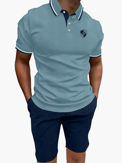 Herr Piké-Set med Shorts – Sportig och Elegant Sommarstil för Män