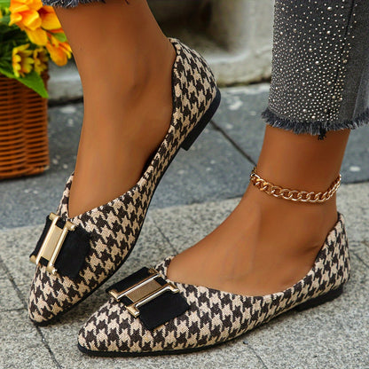 Damers eleganta loafers med spetsig tå och hundtandsmönster – Perfekta vardagsskor med dekorativ detalj