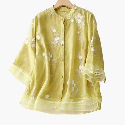 Damblus med broderade blommor och avslappnad passform – Elegant vardagsstil
