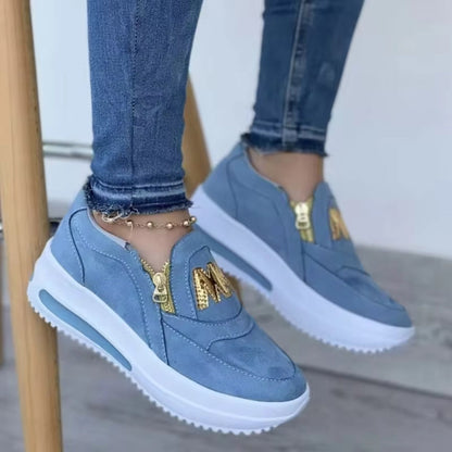 Sportiga Kvinnosneakers med Platåsula och Guldfärgade Dragkedjor – Sommar