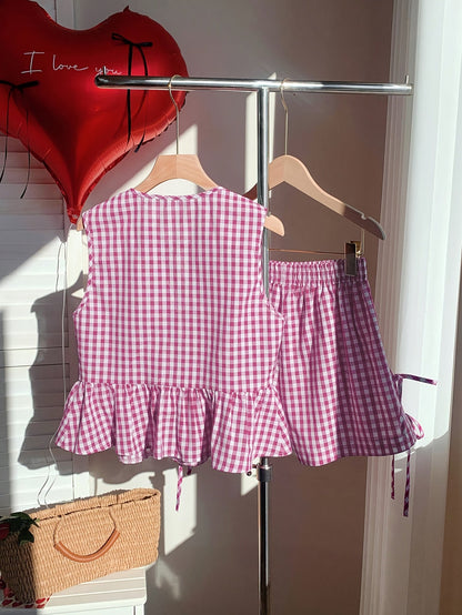 Dam Set Med Volangtop och Shorts – Randigt, Sommar, Avslappnad Stil