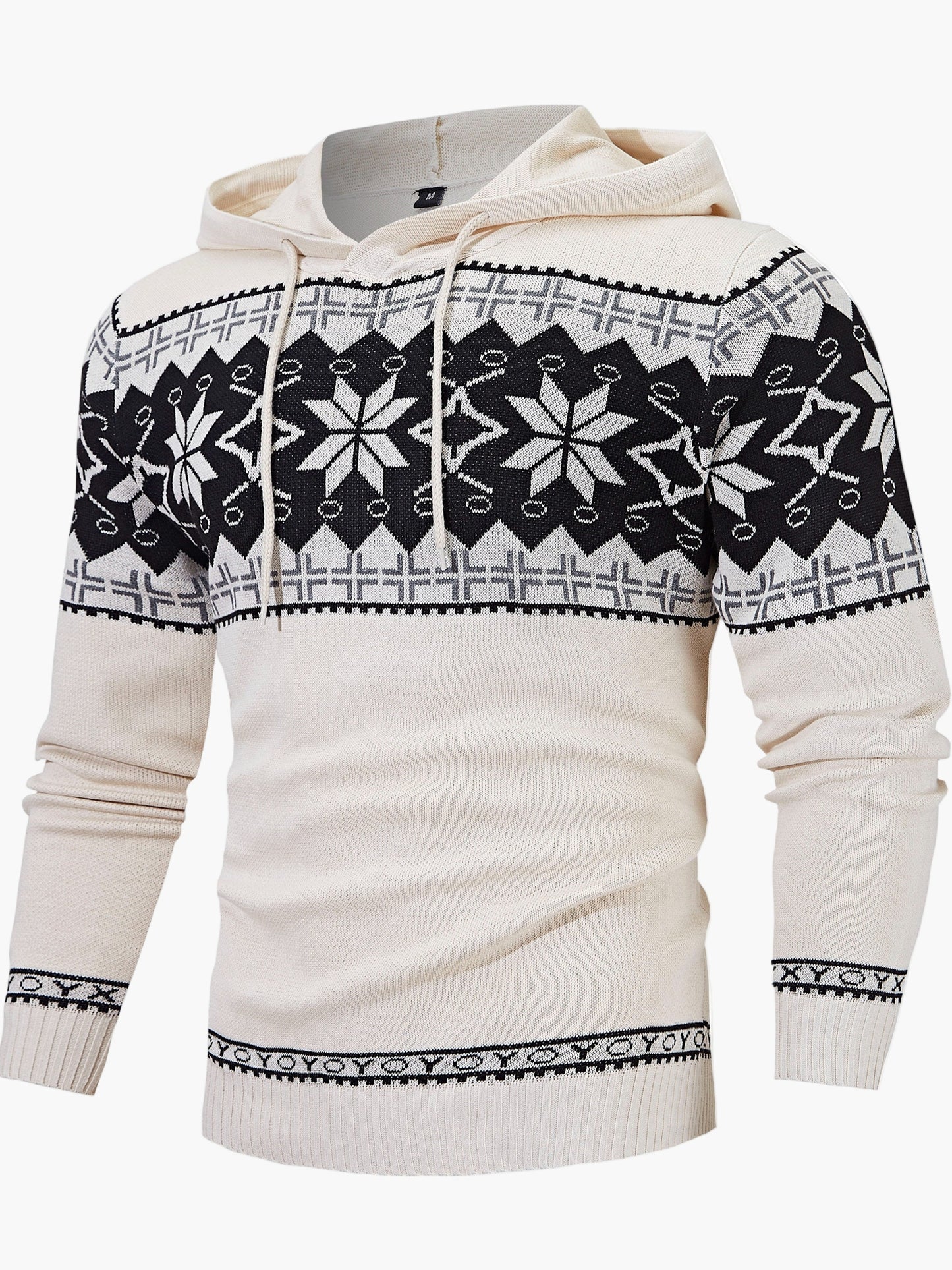 Herrtröja med huva och julmönster – casual stickad pullover för höst och vinter