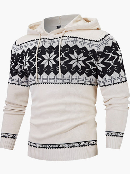Herrtröja med huva och julmönster – casual stickad pullover för höst och vinter
