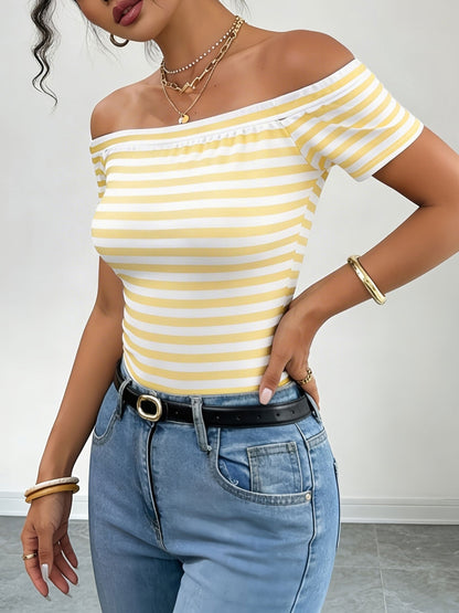 Dam Off-Shoulder Randig Topp – Elegant Bardot Stil för Vardag och Fest