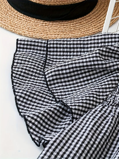 Dam Elegant Prickig Sommarblus med Rynkad Detalj och Korta Ärmar
