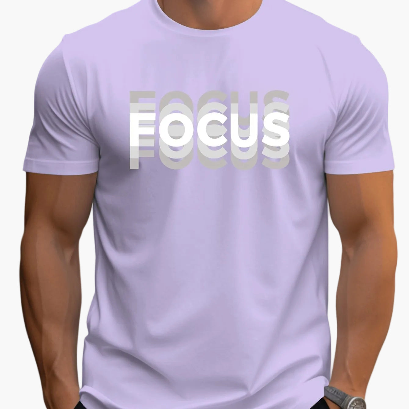 Herr T-shirt med modern textdesign och motiverande budskap – FOCUS, avslappnad stil för vardagsbruk