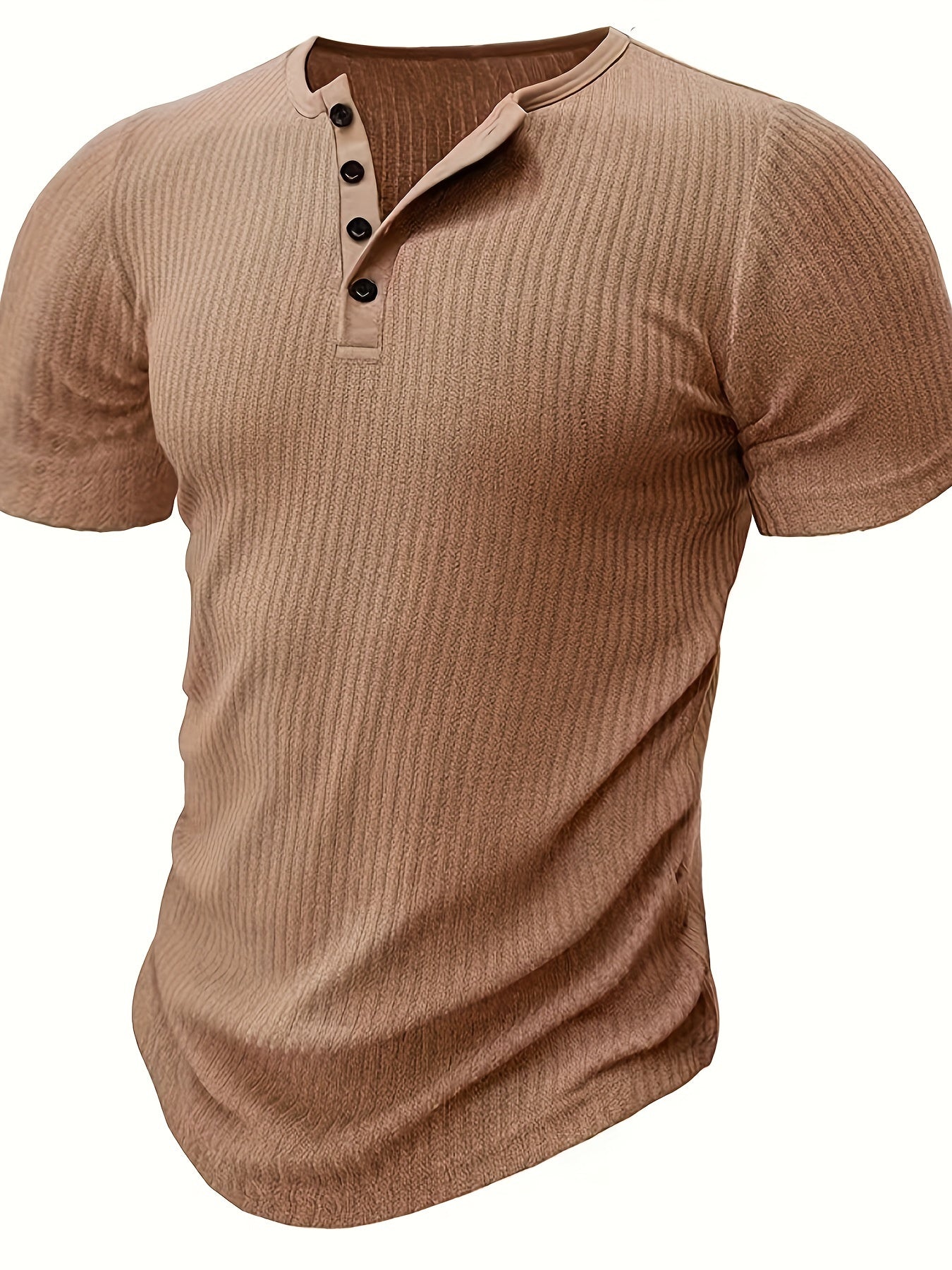 Herr T-shirt med ribbad struktur och knappslå – Ledig och stilren för sommar och vardag
