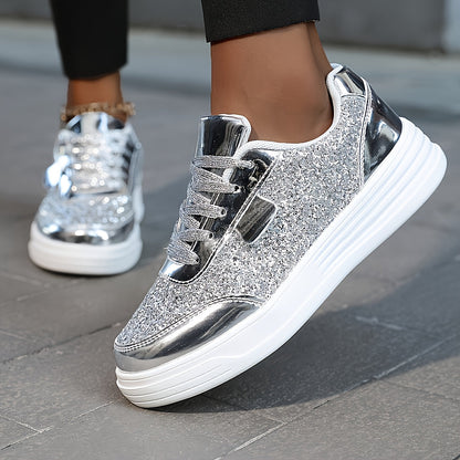 Dam Sneakers Plattform Glittrig Trendig Mode Promenadskor