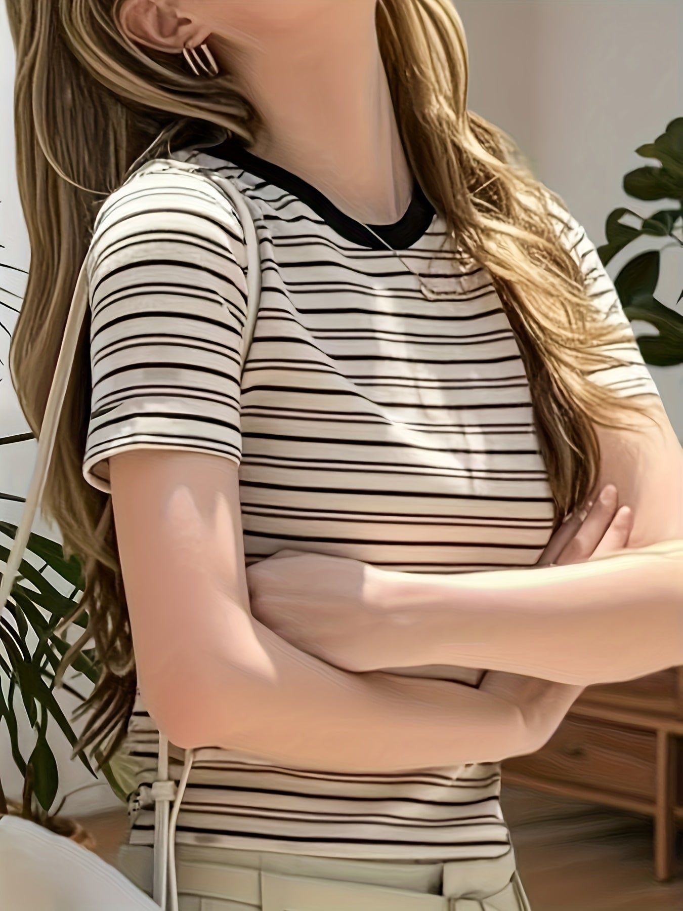 Dam T-shirt Elegant Randigt Mönster Sommartopp