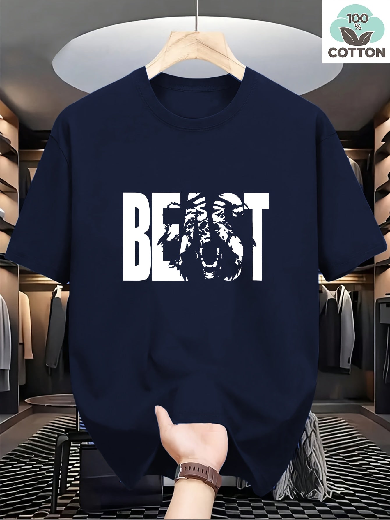 Herr T-shirt med BEAST-tryck – Trendig och avslappnad stil för stora storlekar