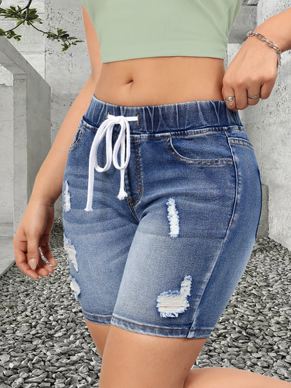 Dam Bermuda Shorts med Dragsko och Slitningar – Casual Strandstil