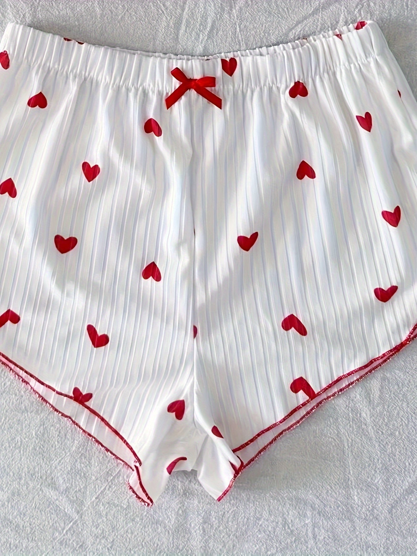 Dam Pyjamaset med hjärtmönster och rosett, sommar, tvådelad kort topp och shorts, söt och bekväm nattdräkt