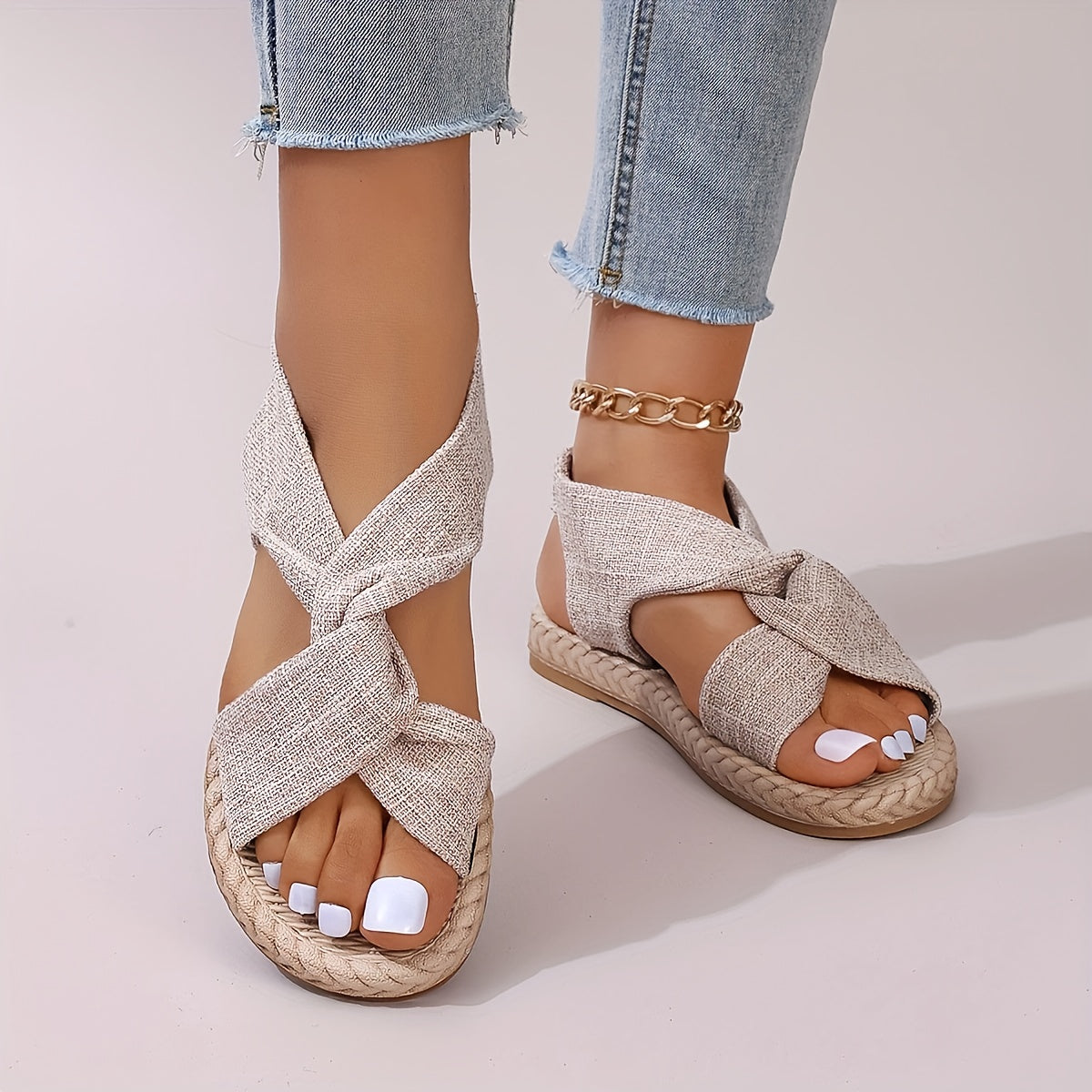 Damsandaler Mode Slip-on Sommar Sandaler med Knytdetalj