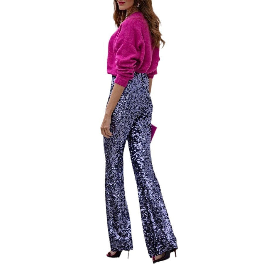 Victoria – Slim Elastic Bell-bottom Pants med paljetter