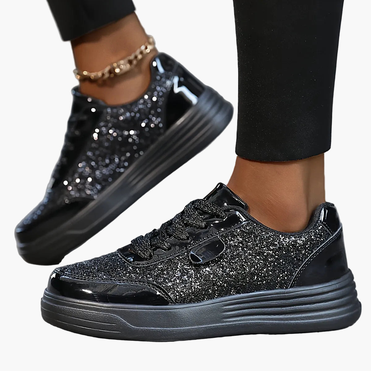 Dam Sneakers Plattform Glittrig Trendig Mode Promenadskor