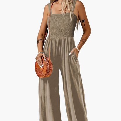 Dam Jumpsuit Elegant Smockad Byst Vid Ben Vardags- och Sommarstil