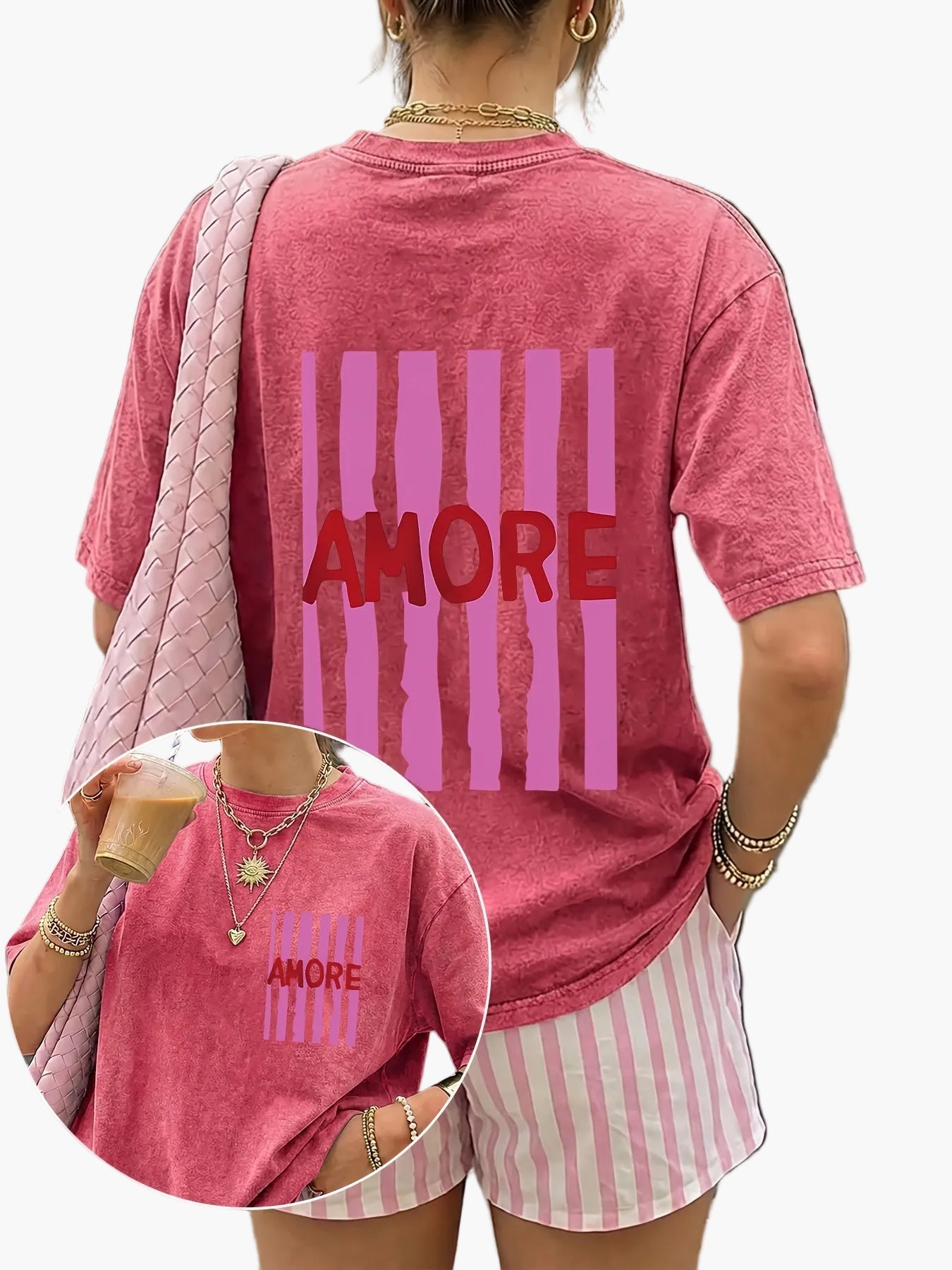 Dam T-shirt och shorts set med trendigt motiv och avslappnad passform – Perfekt för sommar och vardagsbruk
