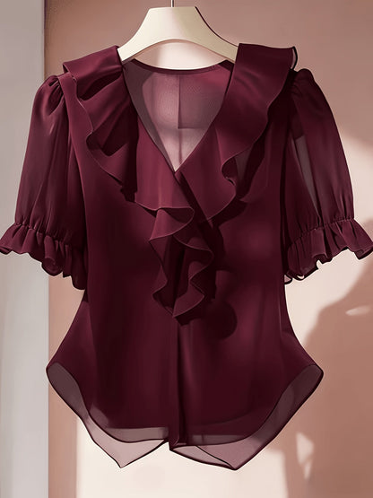 Damblus med volang och puffärmar för elegant och romantisk stil - Perfekt för vardag och fest