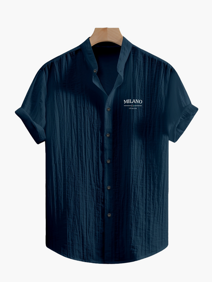 Herr Skjorta Milano Casual Med Ståkrage – Kortärmad, Elegant Sommarstil