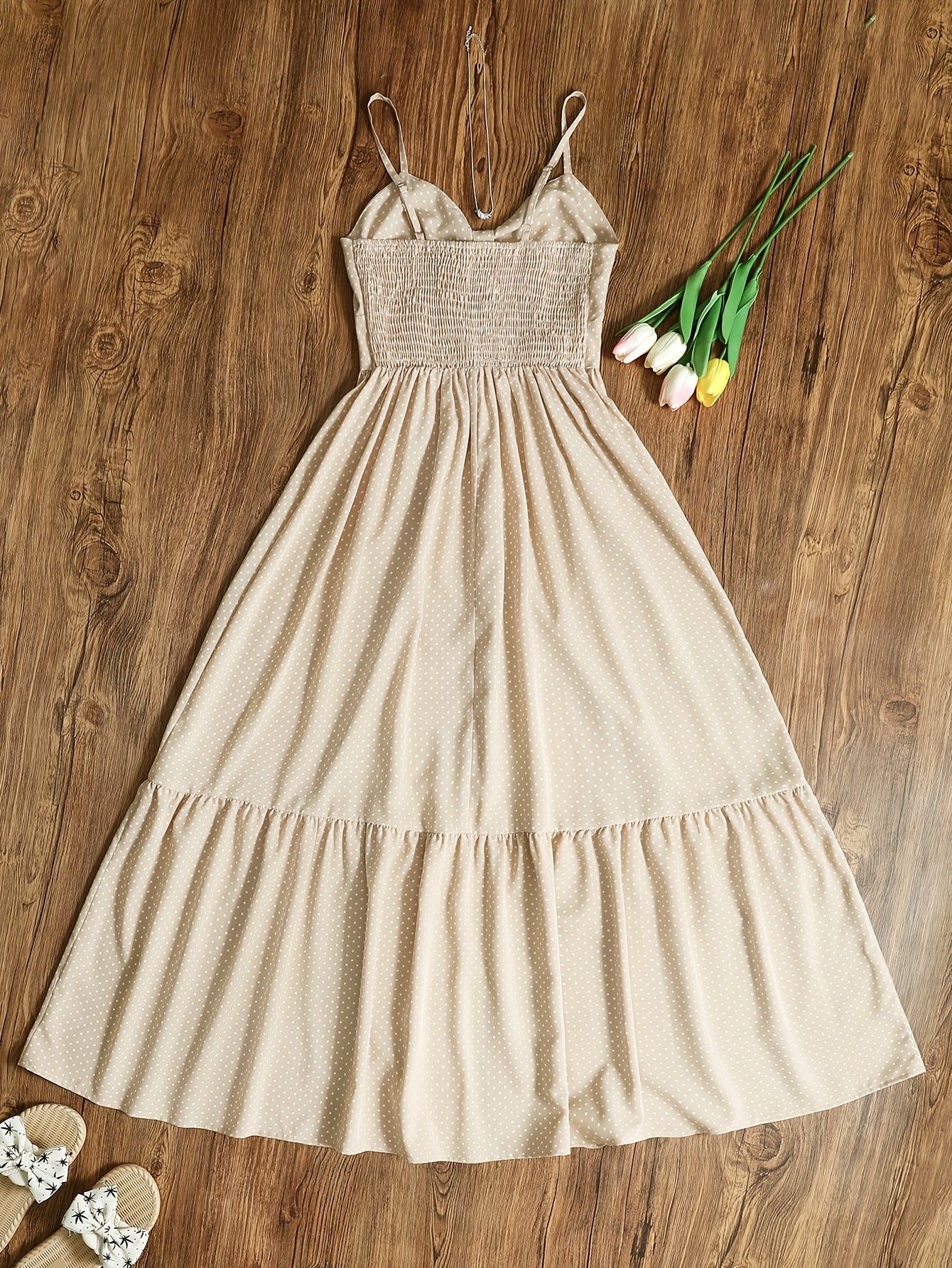 Dam Klänning Maxilång Prickig Elegant Sommarfest Vintage Stil