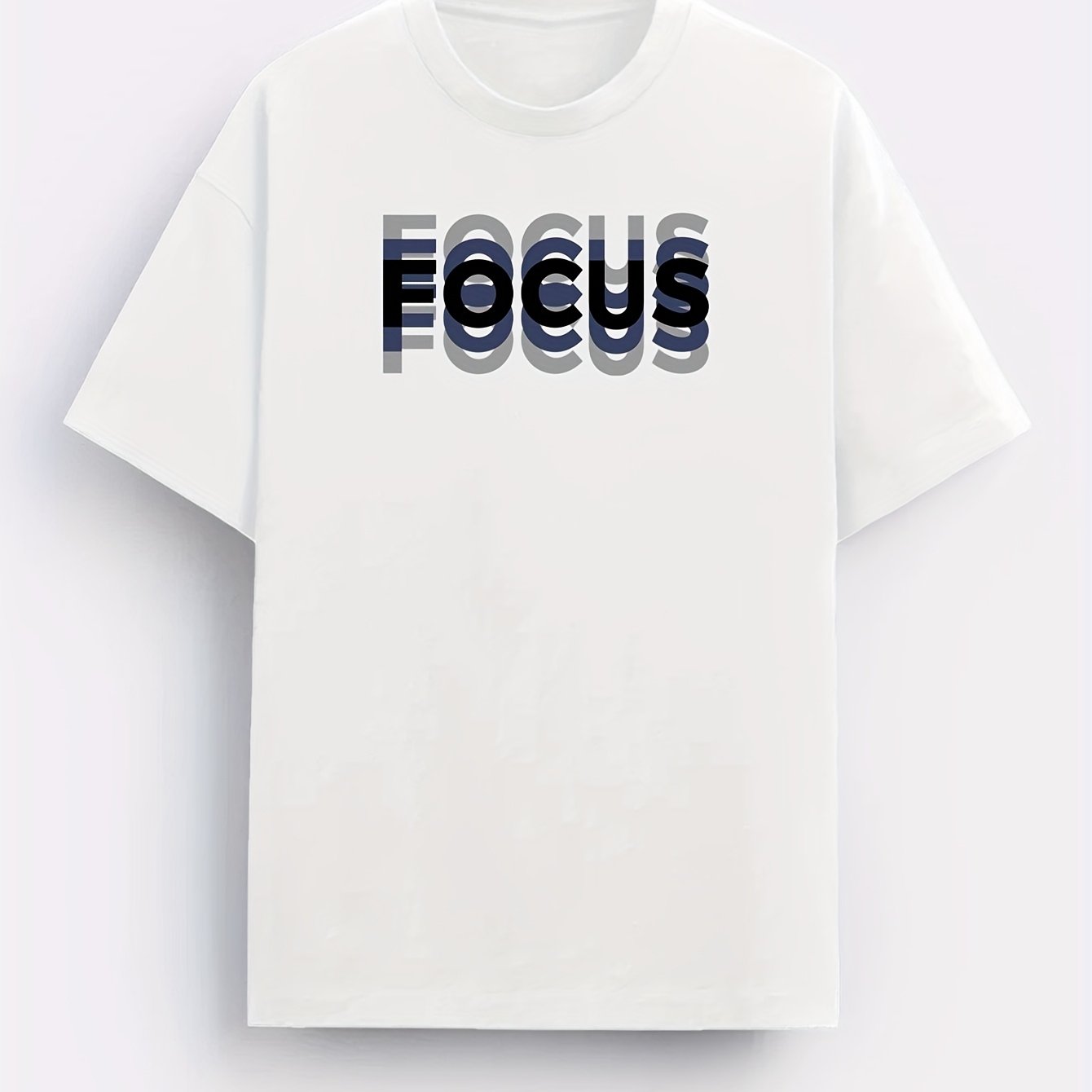 Herr T-shirt med modern textdesign och motiverande budskap – FOCUS, avslappnad stil för vardagsbruk