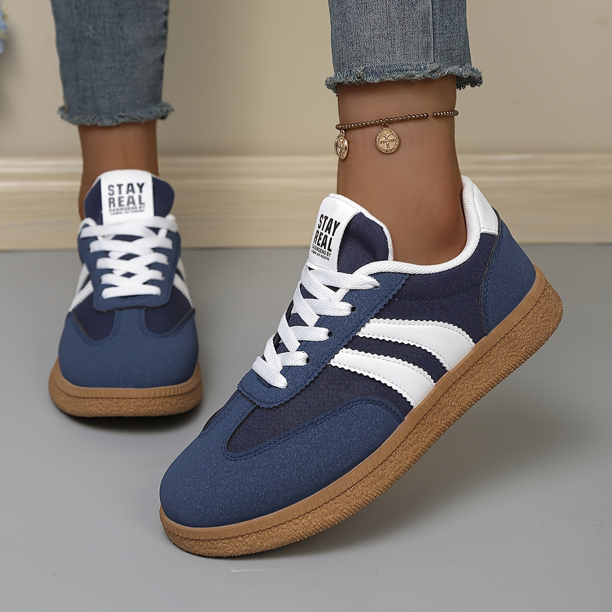 Dam Sneakers Retro Stil Vardagsträningsskor Avslappnad Komfort