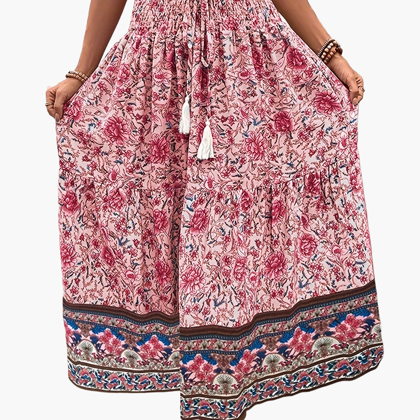 Dam Kjol Boho Lång Blommig Elegant Sommarmode Fickor