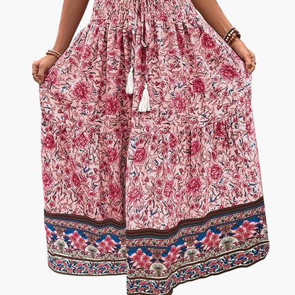 Dam Kjol Boho Lång Blommig Elegant Sommarmode Fickor