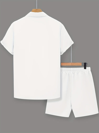 Herr Set med Kortärmad Skjorta och Shorts – Modern och Avslappnad Look med Inspirerande Text