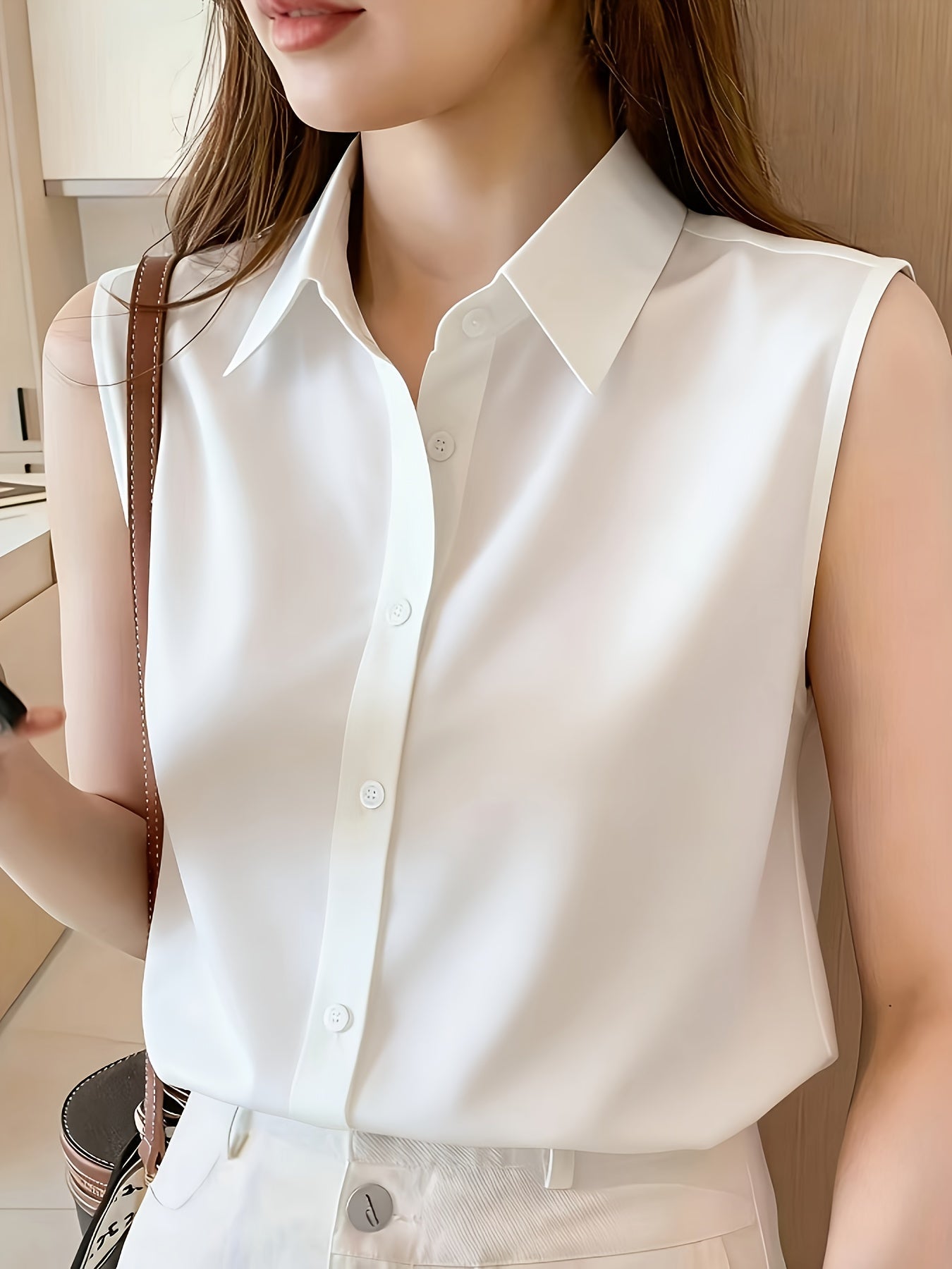 Dam Ärmlös Skjortblus Elegant Vardagsstil Kontorskläder