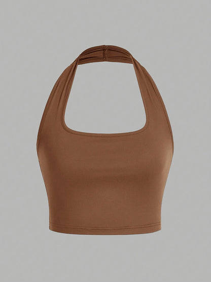 Dam Halterneck Crop Top med Öppen Rygg - Trendig Sommartopp för Vardag och Fest