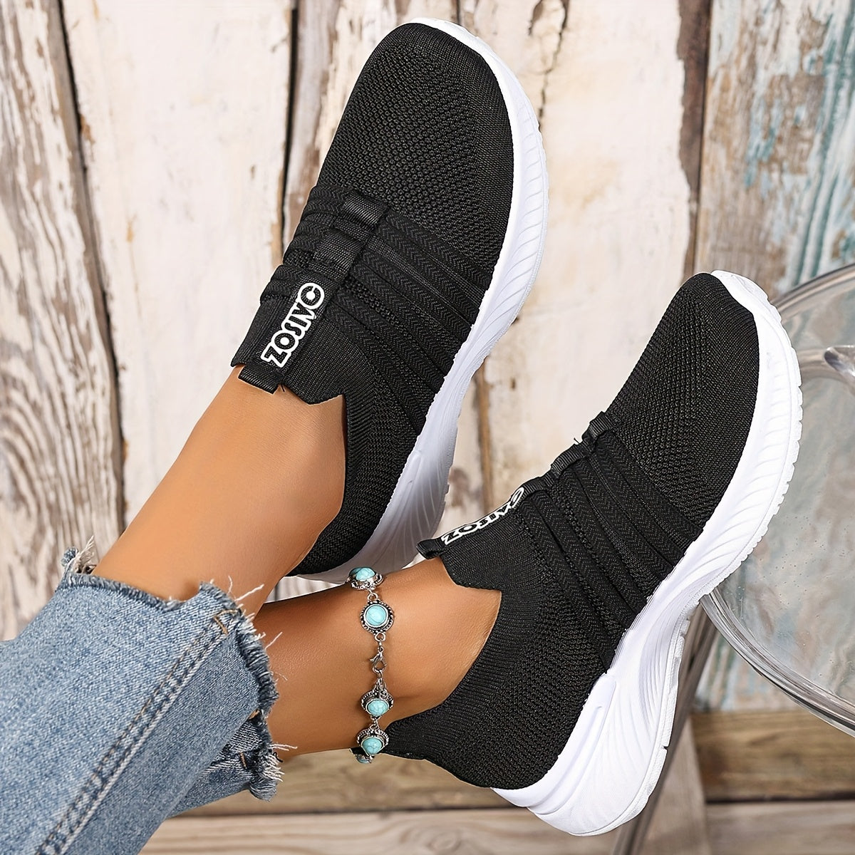 Dam Sneakers Slip-on Sportiga Vardagsskor Låg Modell – Trendig Randig Design