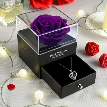 Smyckeset för Dam – Halsband med Hjärtformat 'Mom I Love You'-Hänge och Evighetsros i Presentask – Perfekt Gåva till Mamma