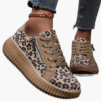 Damsneakers med leopardmönster och platåsula – Trendiga vardagsskor