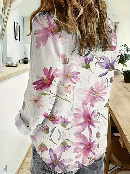 Dam Blommig Långärmad Skjorta – Elegant Vår/Sommar Stil för Avslappnad och Trendig Look