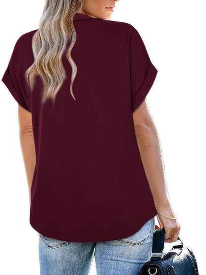 Dam Blus Elegant V-ringad Kortärmad Topp för Sommar Fritid