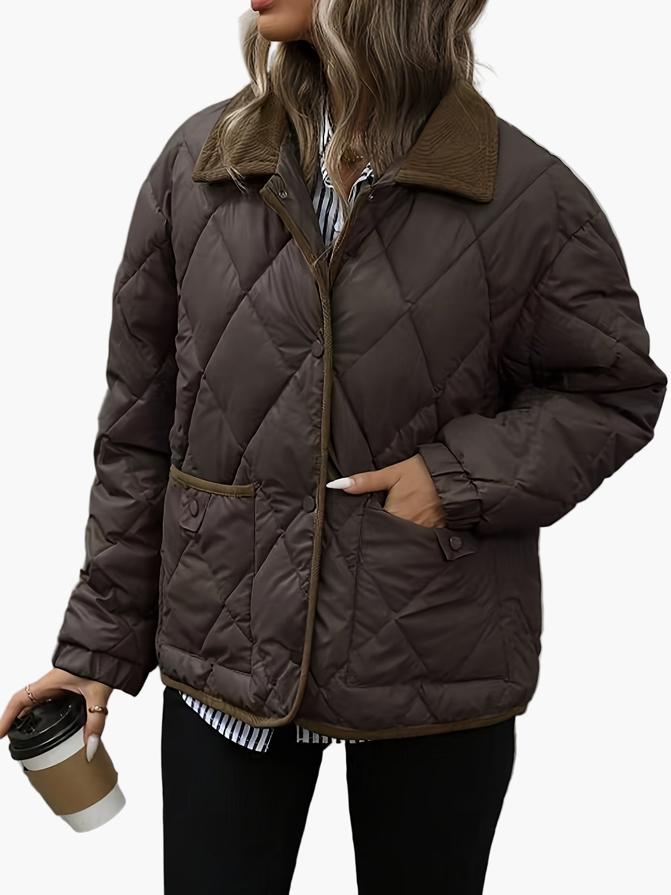 Dam Quilted Vintage Jacka för Vardagsbruk och Höstmode