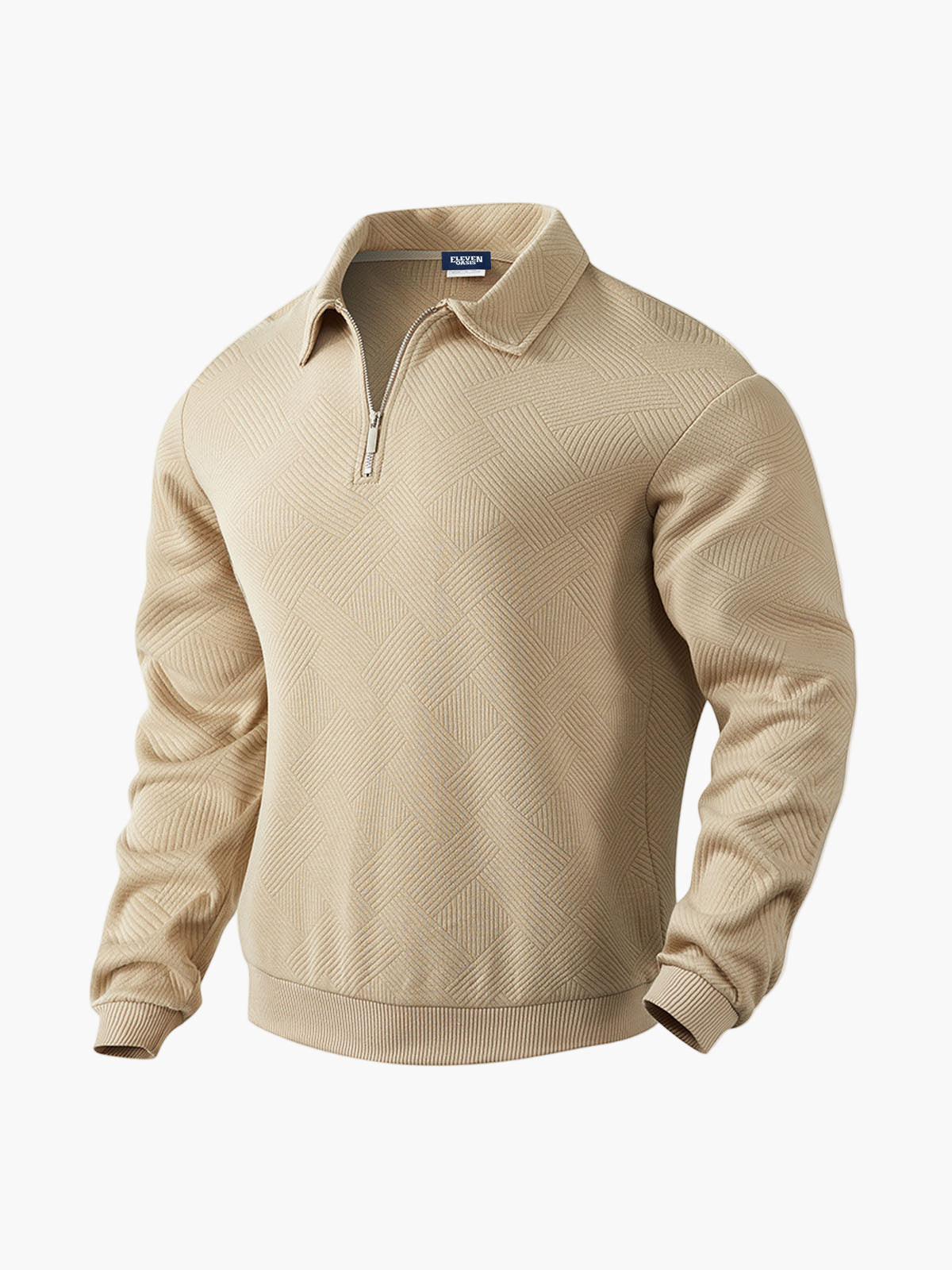 Herr – Pullover med halvdragkedja och diskret mönster – Smart casual tröja för vardag och kontor