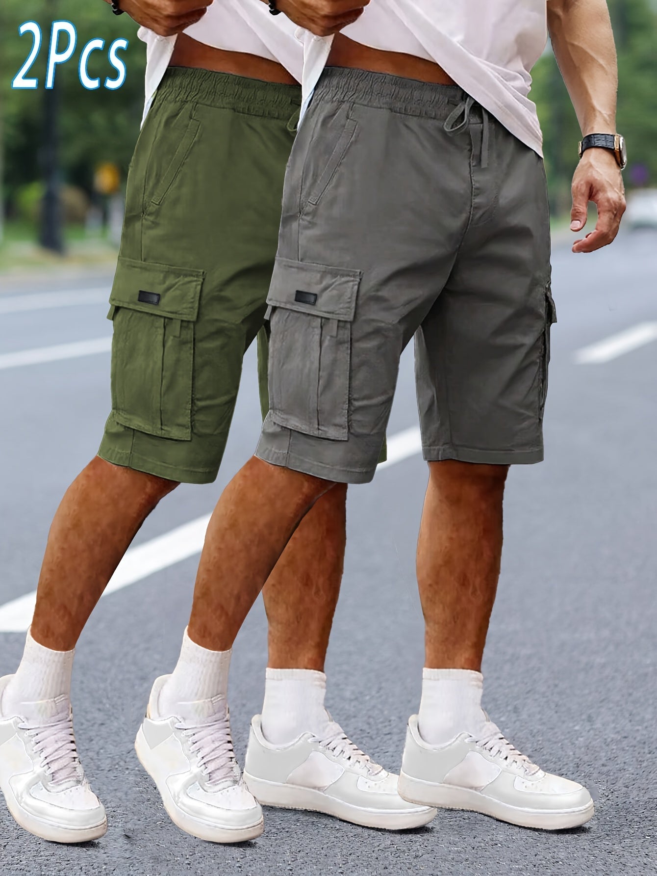 Herrarnas 2-pack avslappnade cargoshorts för utomhus och vardag