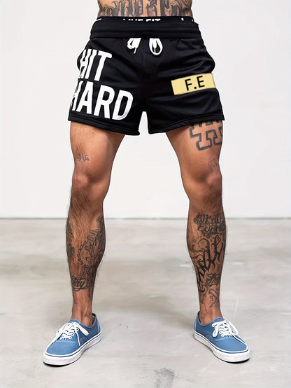 Herrar Sportiga Basketshorts med Texttryck "HIT HARD" – Trendiga Shorts för Träning och Aktiv Livsstil