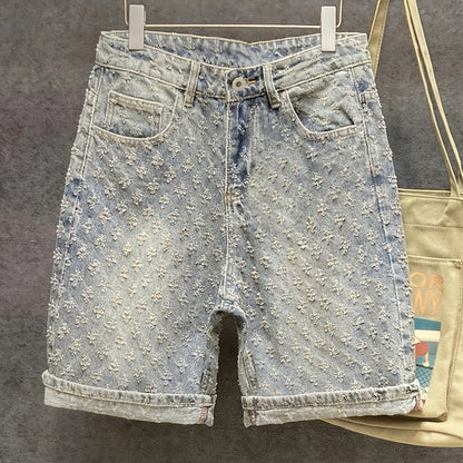 Herr Bermuda Shorts Streetstil – Knälånga Shorts med Textur och Avslappnad Passform