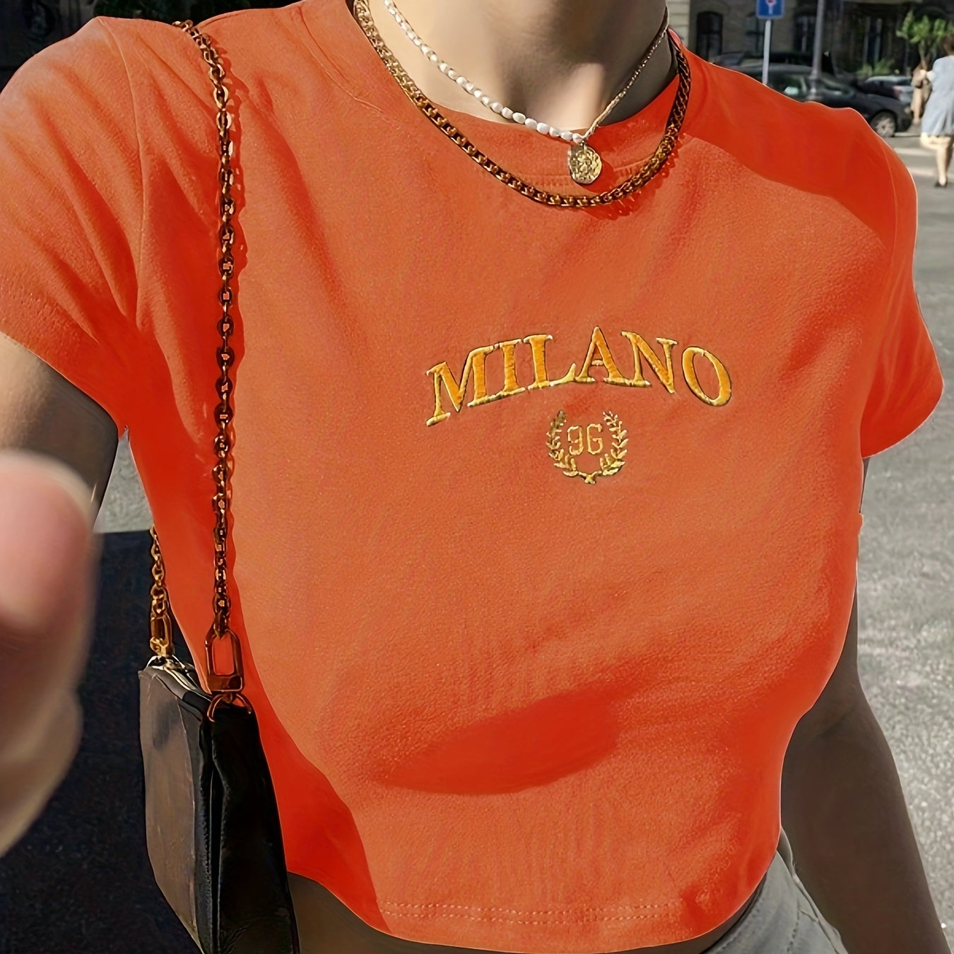 Dam T-shirt Cropped Milano Broderad Trendig Sommar Y2K