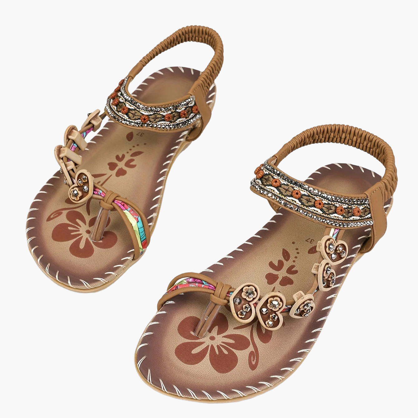 Dam Sandaler Boho Stil Med Dekorativa Pärlor och Blommor – Perfekta för Sommaren